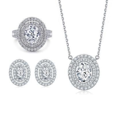 China High Quality Jewelry Set Luxury 925 Sterling Silver White Gold Plated Zircon Round Bridal Jewelry Set for sale
