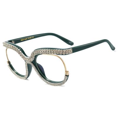China 2021 fashion sunglasses 2021 fashion light transparent frame women's stylish diamond-studded computer glass anti-blue blocking glass female myopia for sale