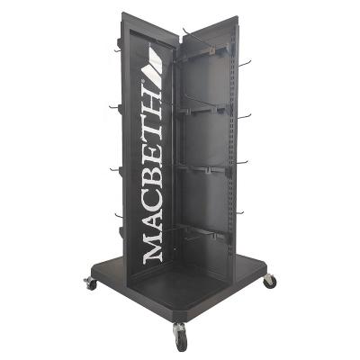 China Double Sided Custom Metal Hanging Display Stand For Slippers With Hooks Slippers Floor Rack Display With Logo for sale