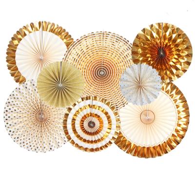 China 8 Pcs Paper Party Fan pinwheels Set Hanging Paper Fans Birthday decor Paper Rosettes Wedding Backdrop Baby Shower Decoration for sale