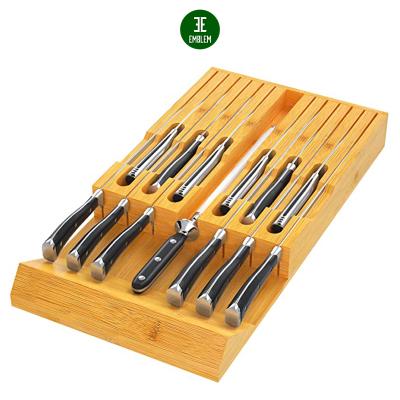 China Viable Bamboo Knife Block Organizer Drawer Insert Holder Storage for Kitchen Steak Knives with 12 Knifeless Slots for sale