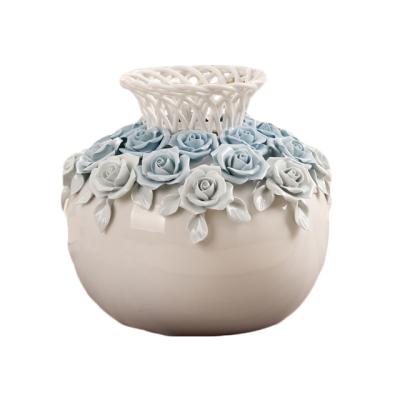 China China Porcelain Rattan Effect Vase Flower Basket and Craft Knitting Ceramic Ornament for Home Decoration for sale