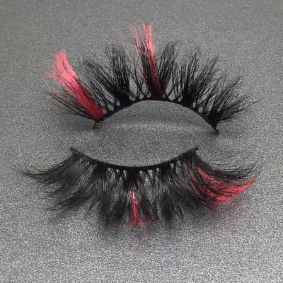 China Long Eyelash 25mm Red Color 3D Mink Eyelashes With Color End Colored Lashes Natural Handmade Lashes Cruelty Free for sale