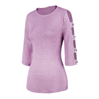 China New Design Girls Casual Plus Elbow Sleeve Anti-wrinkle SIZE Button Top Crystal T-shirt for sale