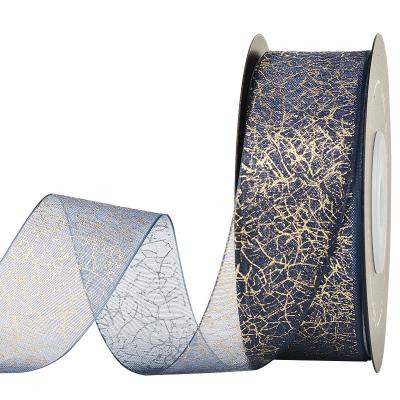 China Custom Logo Decorations Printed Clothing Boxing Gifts Top Ribest Tenacity Gilding Chiffon Ribbon Bow Rolls 1 inch for sale
