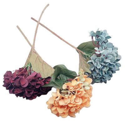 China Customized Large Flower Ball IFG Pink Flowers Yellow Wedding Silk Single Hydrangea Stems Artificial Flower for sale