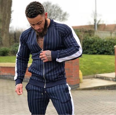 China Casual Zipper Striped Customized Winter Breathable Mens Tracksuit Athletic Sports Full Zip Sweatsuit for sale