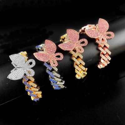 China New Summer Hiphop Iced Out Cuban Link Chain Anklet Butterfly Chain Anklet Charm Rhinestone Rhinestone Bling Women Jewelry for sale