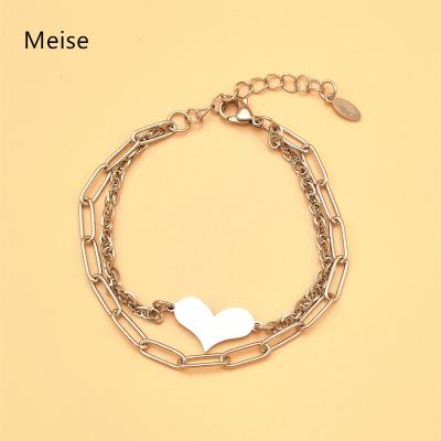 China Yiwu Coqi CLASSIC Double-Layer Chain Stainless Steel Peach Heart Bracelet MS089 for sale