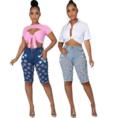 China Anti-Wrinkle Summer Fashion Ripped Wash Half Pants Ladies Jeans Workout Shorts Womens Jeans for sale