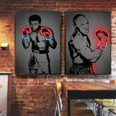 China Mike Tyson Effect Canvas Print Waterproof Neon Boxing Gloves, Muhammad Bar Club Pop Art Canvas Paintings Posters Sports Wall Art for sale