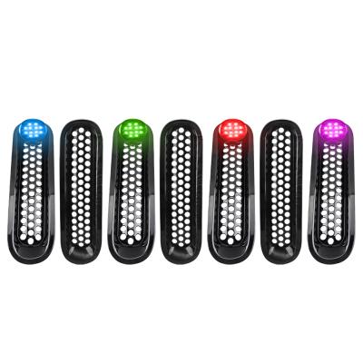 China Honeycomb 7 Piece Front Grill Mesh Cover Guard Grill Inserts Kit With Led Light For Jeep Wrangler JK JKU for sale