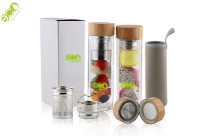 China BPA Free Clear Glass Infuser Water Bottle With Sleeve Classic Style for sale