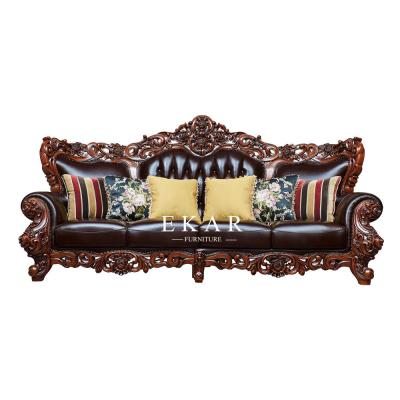 Китай Oak Wooden Carving Design Royal Luxury Living Room 7 Seater Leather Sofa Set продается