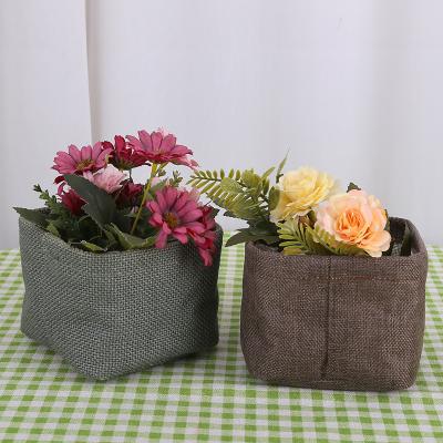 China Simple Foldable Pot Grass Basin Baskets Storage Weaving Canvas Mini Flowerpot Desktop for sale