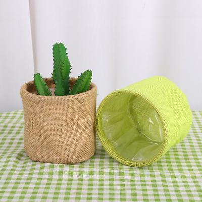 China Simple Collapsible Mini Pot Grass Basin Baskets Storage Flower Gift Box Weaving Canvas Desktop Flower Pot for sale