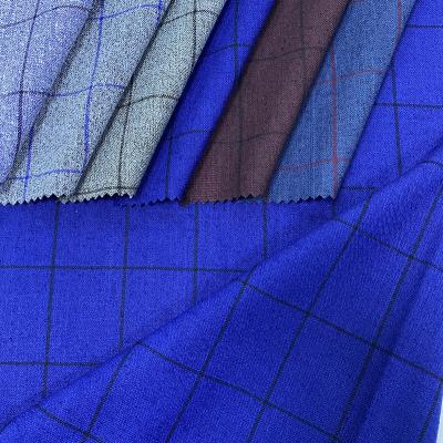 China Elastic Fabric Men's Anti-Static Ready Viscose Polyester Italian Fabric Check Order Ship Tweed Suit Royal Blue School Uniform Fabric for sale