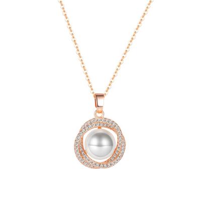 China Rare FASHIONABLE Beauty CZ Mirco Pave Pearl Necklace Circle Link Chain With Glass Bead Pendant Necklace For Lady for sale