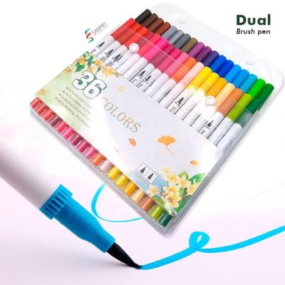 China 36 Colors Micron Watercolor Pens Double Tip Brush Coloring Pens Set Art Markers For Drawing for sale