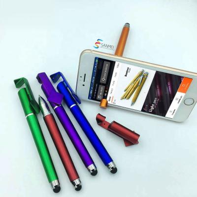China Promotional Pen 3 in 1 Custom Cheap Stylus Touch Promotion Phone Holder Plastic Ballpoint Pen for sale