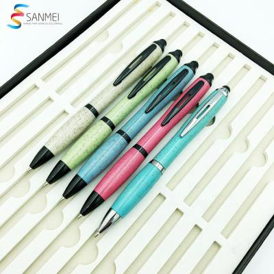 China Promotional Wholesale Custom Metal Clip Wheat Straw Pen Factory Eco Stylus Touch Pen for sale
