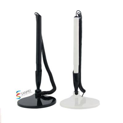 China Promotional Pen Advertising Plastic Logo Counter Table Desk Branded Cheap Custom Pen With Chain for sale