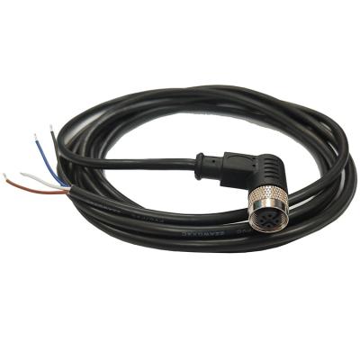 China Copper Gold Plated Chinese Supplier M12 Aviation Connector 90 Degree Metal Round Female Head M12 4-Pole Plug Sensor Industrial Prewired Connector for sale