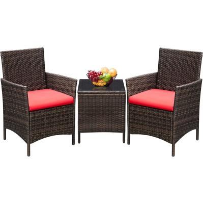 China Modern Outdoor Garden Furniture Sets Rattan Dining Chair Table 2Seater Wicker Patio Furniture 3Pcs Outdoor Garden Set for sale