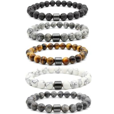 China FASHIONABLE 8mm Tiger Eye Natural Stone Beads Bracelets for Men Women Lava Yoga Therapy Magnetic Hematite Elastic Bracelet Health Care for sale
