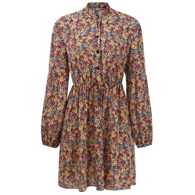 China Anti-Wrinkle Casual Dress Print Women's Sleeve Quantity Spandex Full Long Logo Style Time With Knee Length for sale