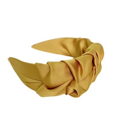 China Soft Solid Satin Ruched Headbands 5cm Wide Grosgrain Women Headbands for sale