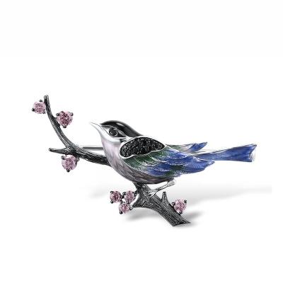 China 925 Sterling Silver Manufacturer Blue Green Enamel Oriental White Eye Bird Brooch 925 Sterling Silver with Charming CZ Jewelry for Gift for sale