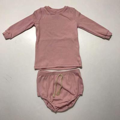 China Hot Selling Cute Ready To Ship Ribbed Cotton Long Sleeve Solid Color Baby Outfits for sale