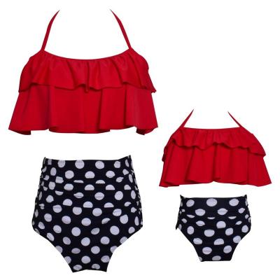 China Wholesale Polka Dot Anti-UV Dots Halter Red Mom And I Matching Beachwear Bikini Swimwear for sale