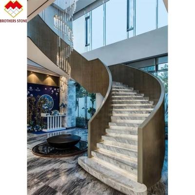 Chine Design européen Grains gris blancs sculptés en marbre Escaliers et montants d'escalier de style moderne Escalier intérieur décoratif en acier droit à vendre