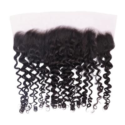China Custom Made 13*4 HD Brazilian Deep Curly Transparent Swiss Hair 10-20 Virgin Hair Virgin Yiwigs Human Hair Frontal Closure For Black Women for sale