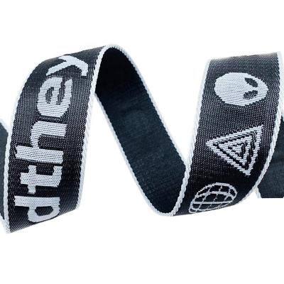 China Viable Fashion Woven Jacquard Debossed Logo Nylon Webbing Custom Webbing Tie Up For Backpack Belt for sale