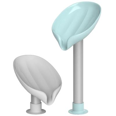 China Modern Creative Leaf Shaped Non-perforated Standing Sucker Drain Soap Box Bathroom Shelf Soap Holder Soap Tray for sale