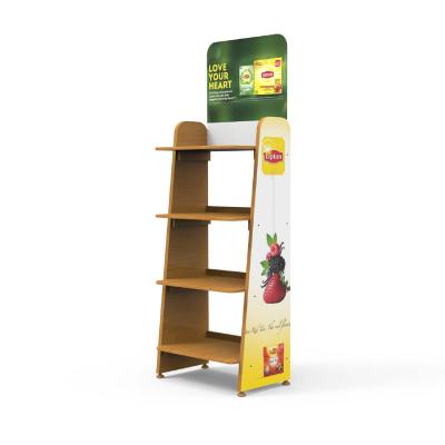Chine Présentoir stratifié en bois personnalisé pour les supermarchés commerciaux, utilisé pour afficher les boissons au thé à vendre