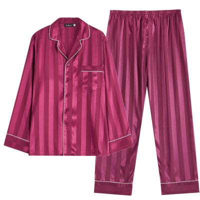 China New Breathable Couples Pajamas Spring And Autumn Casual Comfortable Men'S Imitation Silk Fabric Pajamas Set for sale