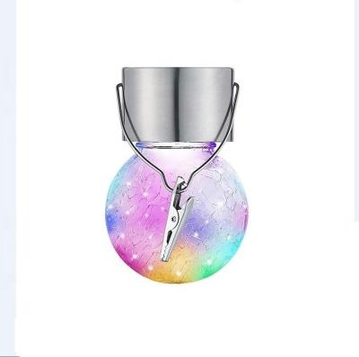China Garden Outdoor Waterproof Warm White Solar Crackle Round RGB Glass Ball Light with Clip Hanging Decoration Led Solar Ball Light for sale