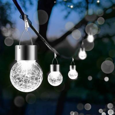 China Decorative Cracked Solar Powered Solar Powered Waterproof Hanging Lights Globe Light Bulb Glass Ball Outdoor Solar Camp Tent Yard Lights for sale