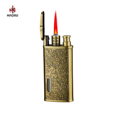 China Custom Windproof Lighter Red Light Cigarette Torch Windproof Lighters Retro,Wholesale Electric Refillable Gas Lighter With Visual Transparent Tank for sale