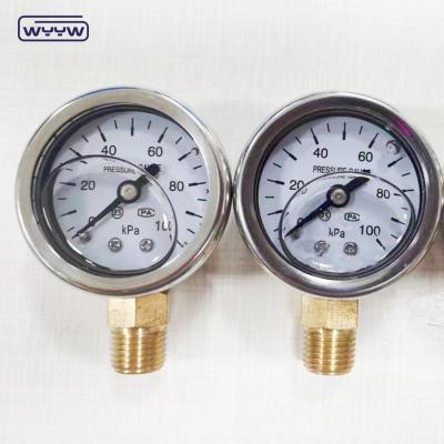 중국 40mm 다이얼 ss304 케이스 포인터 유형 부로돈 튜브 수직 0-10bar /psi 기름 가득 압력 측정기 1-1/2 판매용