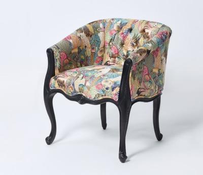 China Elegant black oak Wood Frame French Style Chair Crazy birds Fabric Antique Armchair Accent chair for sale