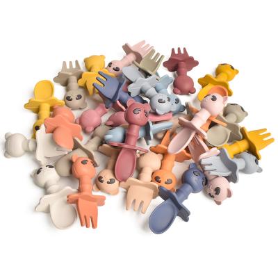 China BPA Free Eversoul Wholesale Bpa Free Fork Silicone Spoon Sets Baby First Stage Feeding Tableware Silicone Baby Training Spoon Fork Sets for sale