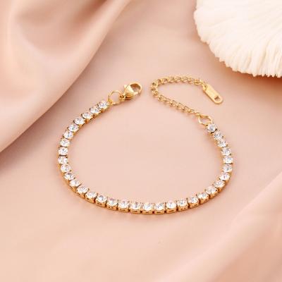 China Casual/Sporty Custom Wholesale 2mm 3mm 4mm 5mm 925 Stainless steel Luxury Gold Plated Jewelry Tennis Chain Bracelet Necklace for sale
