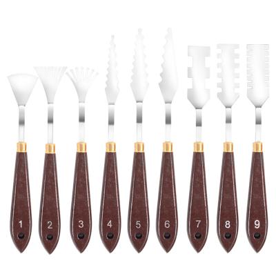 China Hot Selling Metal Wood Handle Oil Painting Artist Wooden Palette Knife Set Acrylic Painting With Palette Knife OEM LOGO Customize for sale