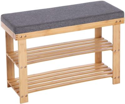 China Bamboo Wooden Storage Entryway Living Room Shoe Bench Shoe Rack With Cushion for sale