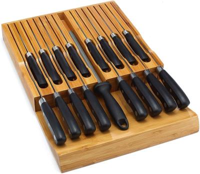 China Large Sustainable Bamboo 11 Slot Bamboo Knife Block Organizer In-Drawer Kitchen Drawer Knife Block for sale